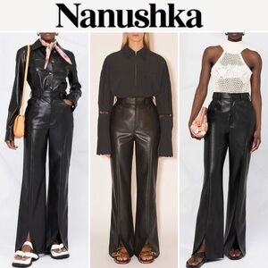 Nanushka BASHA  Alt-Leather Split Hem Bootcut Trousers in Black sz S NWT 645$